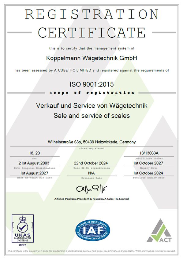 ISO Zertifikat Koppelmann